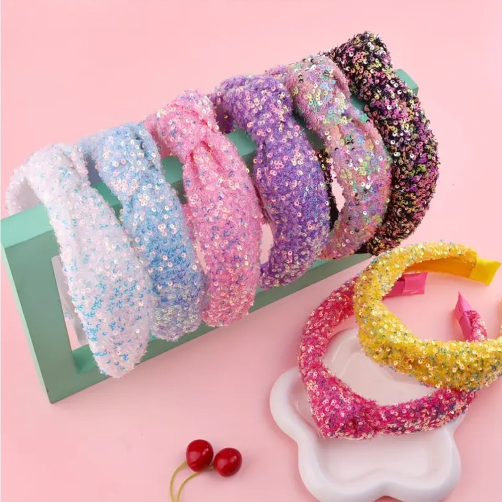 Blue Sequin Knotted Headband - Picture 2 of 5
